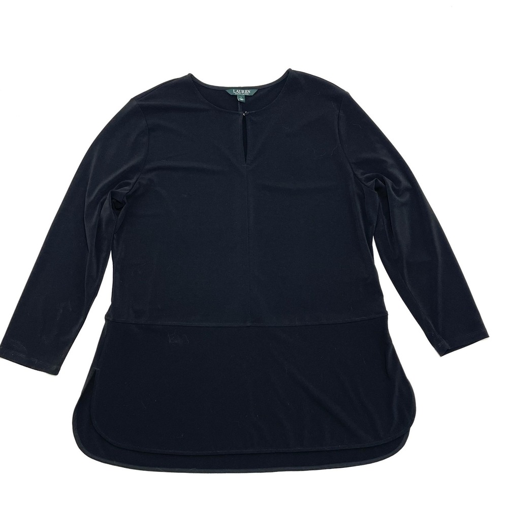 Ralph Lauren Women's Black Tunic Blouse Long Sleeve Lightweight Classic - L